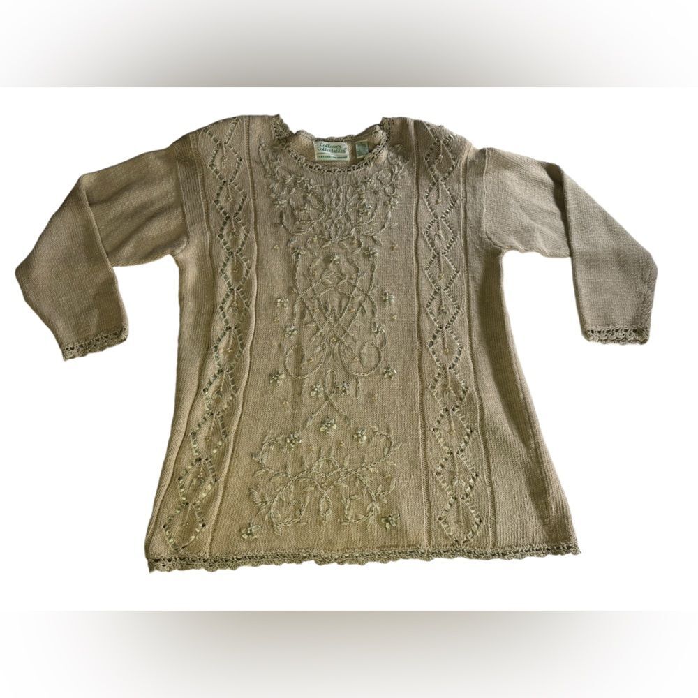 Colleens Collectables  Vintage Sweater Knit Beaded Pullover Ramie Cottage Size M